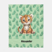 Couverture Polaire Tigre de dessin mignon sur Feuilles tropicaux (Devant)