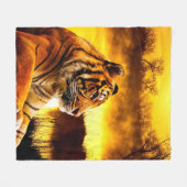 Couverture Polaire Tigre et coucher du soleil (Devant (Horizontal))