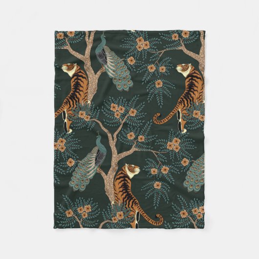 Couverture Polaire Tigre vintage et paon (Devant)