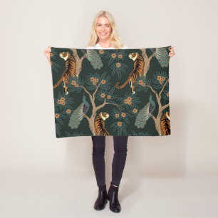 Couverture Polaire Tigre vintage et paon
