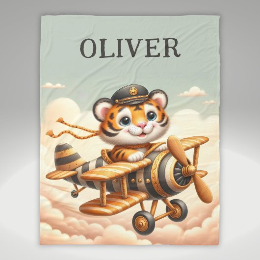 Couverture Polaire Tigre volant mignon et blanc sur un avion
