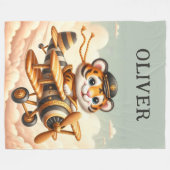 Couverture Polaire Tigre volant mignon et blanc sur un avion (Devant (Horizontal))