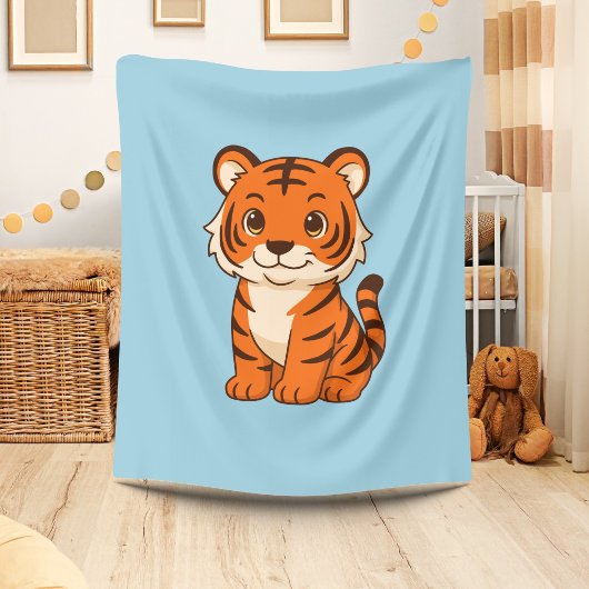 Couverture Polaire Tigreau mignon sur fond bleu