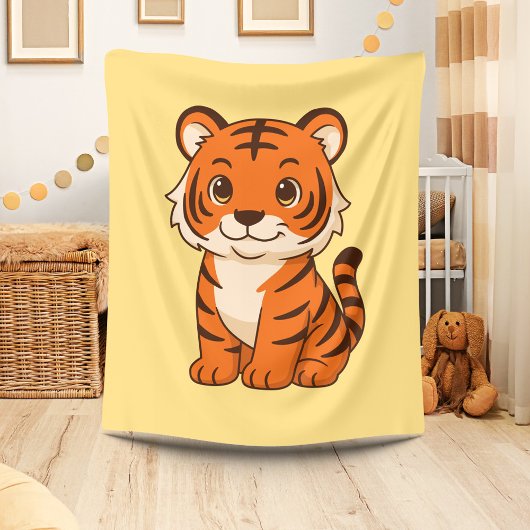 Couverture Polaire Tigreau mignon sur fond jaune