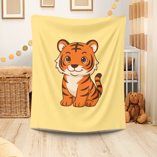 Couverture Polaire Tigreau Mignon sur Fond Jaune