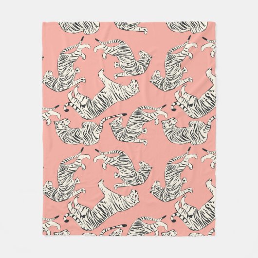 Couverture Polaire Tigres blancs : Motif exotique rose (Devant)