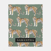 Couverture Polaire Tigres d'aquarelle verte tropicale Motif avec nom (Devant)