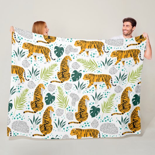 Couverture Polaire Tigres et Feuilles tropicaux Motifs (En situation)