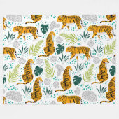 Couverture Polaire Tigres et Feuilles tropicaux Motifs (Devant (Horizontal))