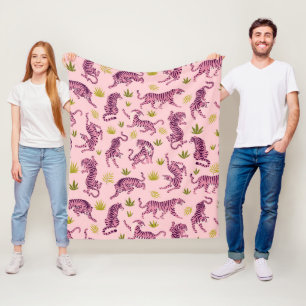 Couverture Polaire Tigres roses mignons Feuilles tropicales Animal ab