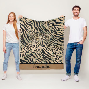 Couverture Polaire tirage Brown et noir de tigre et zèbre