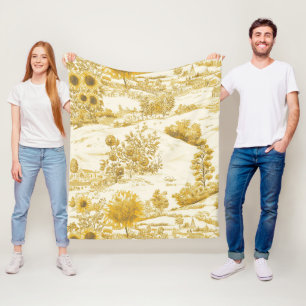 Couverture Polaire Toile de campagne vintage jaune tournesol (5)