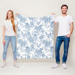 Couverture Polaire Toile de Jouy bleue
