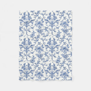 Couverture Polaire Toile de Jouy bleue motif floral de style campagna