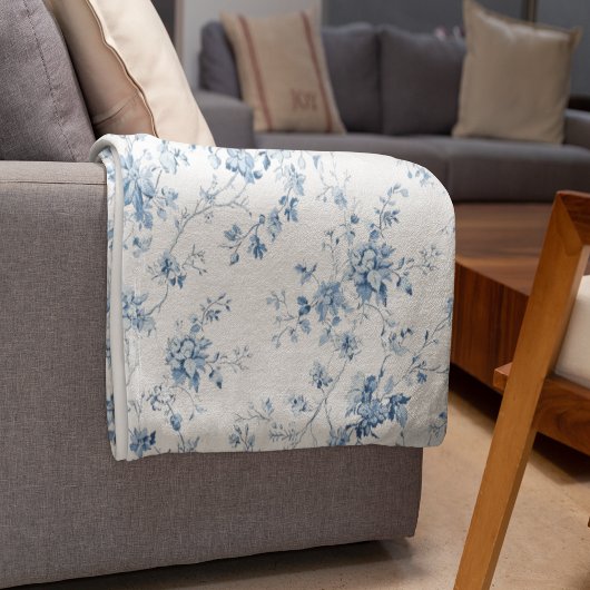 Couverture Polaire Toile De Jouy Floral Blue Chinoiseries Pattern