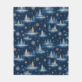 Couverture Polaire Toile de vacances, cerfs d'arbres et flocons de ne (Devant)