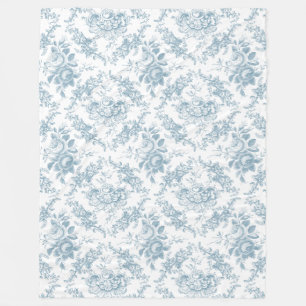 Couverture Polaire Toile floral bleu et blanc gravé élégant