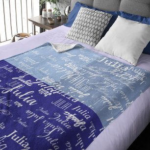 Couverture Polaire tons géométriques modernes de bleu motif des noms