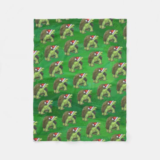 Couverture Polaire Tortue à Santa Chapeau sur Vert (Devant)