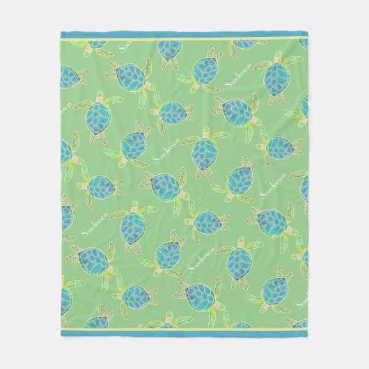 Couverture Polaire Tortue côtière monogramme bleu jaune vert (Devant)