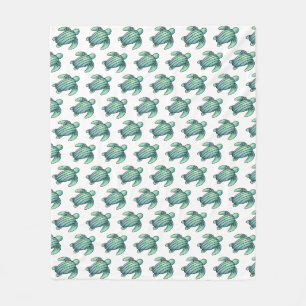 Couverture Polaire tortue de mer peinte à l'aquarelle dessin animé bl