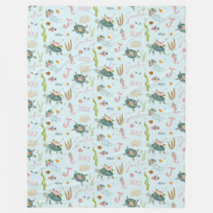 Couverture Polaire Tortue de petite fille personnalisée Ceinture 60