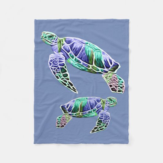 Couverture Polaire Tortues de mer bleu vert (Devant)