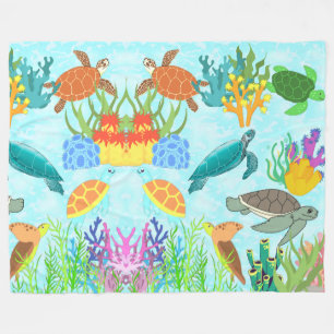 Couverture Polaire Tortues de mer et vie aquatique corallienne coloré