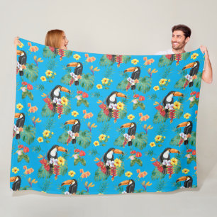 Couverture Polaire Toucan et fleurs tropicales