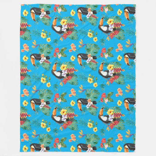 Couverture Polaire Toucan et fleurs tropicales (Devant)