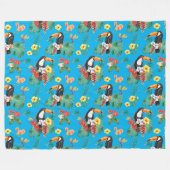 Couverture Polaire Toucan et fleurs tropicales (Devant (Horizontal))