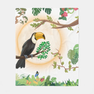 Couverture Polaire Toucan tropical et feuilles de jungle Aesthetic Th