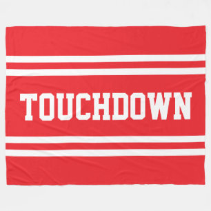 Couverture Polaire TOUCHDOWN Texte Blanc Rouge Clair Rayures de Cours