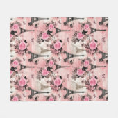 Couverture Polaire Tour Eiffel Chic Rose Noir & Blanc Paris Français (Devant (Horizontal))