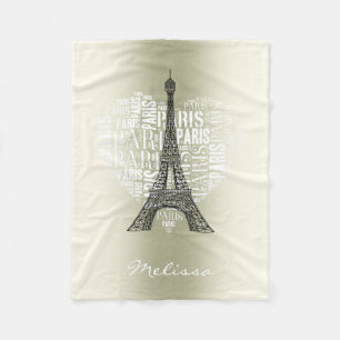 Couverture Polaire Tour Eiffel et inscriptions Paris au coeur