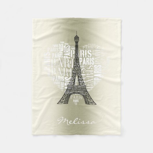 Couverture Polaire Tour Eiffel et inscriptions Paris au coeur (Devant)