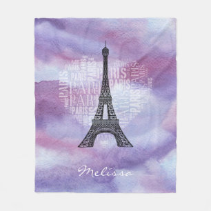 Couverture Polaire Tour Eiffel et inscriptions Paris au coeur