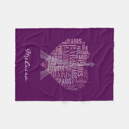 Couverture Polaire Tour Eiffel et inscriptions Paris | Deep Purple (Devant (Horizontal))