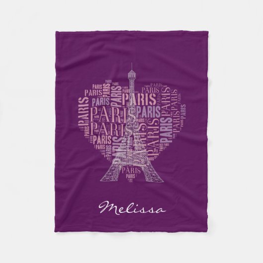 Couverture Polaire Tour Eiffel et inscriptions Paris | Deep Purple (Devant)