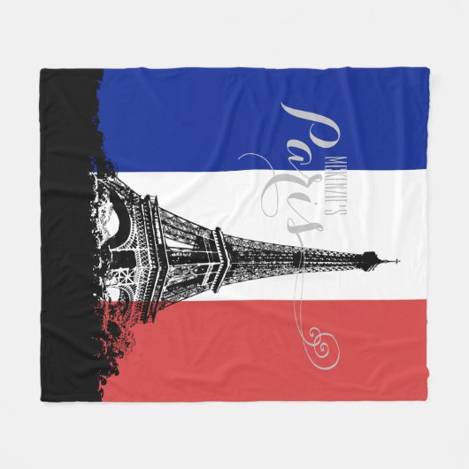 Couverture Polaire Tour Eiffel France Drapeau Monogramme (Devant (Horizontal))