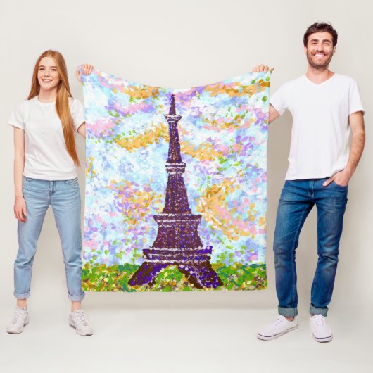 Couverture Polaire Tour Eiffel Paysage Printemps Pointillisme (En situation)