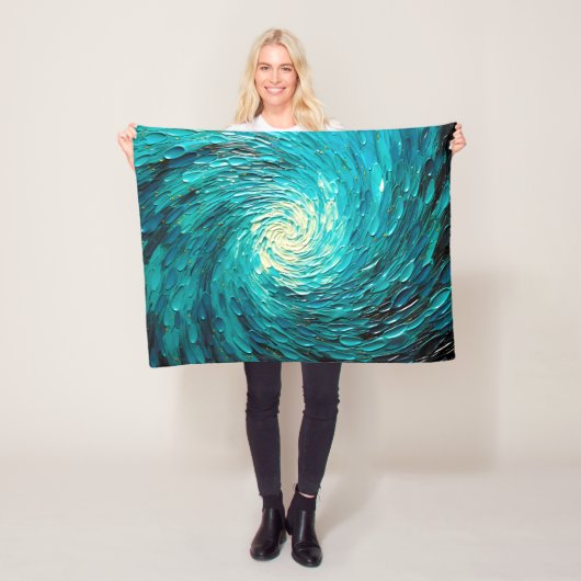 Couverture Polaire Tourbillon océan turquoise abstrait (En situation)