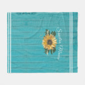 Couverture Polaire Tournesol jaune doré rustique Bois Turquoise | (Devant (Horizontal))