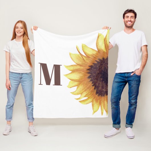 Couverture Polaire Tournesol Monogramme Blanc (En situation)