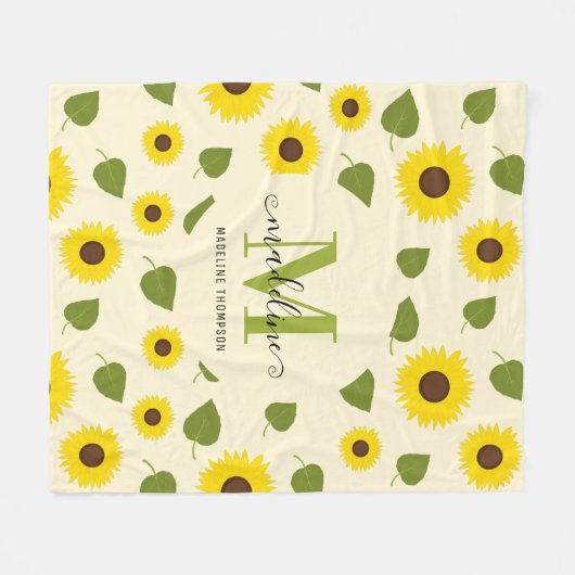 Couverture Polaire Tournesol rustique Jaune Feuille verte Script Mono (Devant (Horizontal))