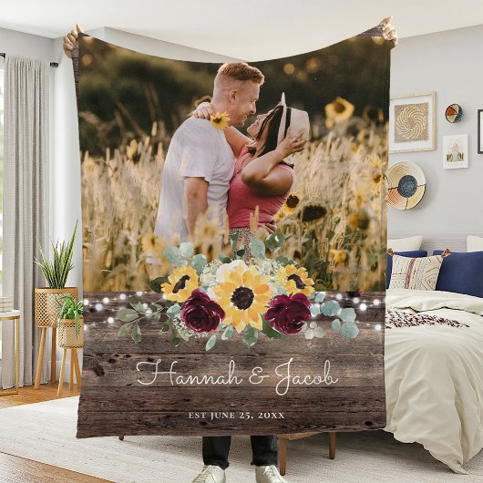 Couverture Polaire Tournesol Rustique Mariage Couple Photo