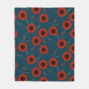 Couverture Polaire Tournesols Rouges Floraux Rétro Art Nouveau Aléato