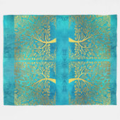 Couverture Polaire Tourquoise Blue et Gold Tree of Life (Devant (Horizontal))
