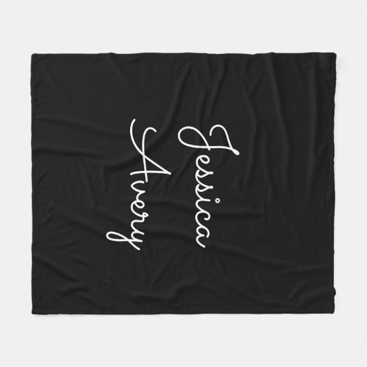 Couverture Polaire Tout nom | Script blanc modifiable Cool sur noir (Devant (Horizontal))