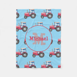 Couverture Polaire Tracteur d'aquarelle rouge et bleu Motif personnal